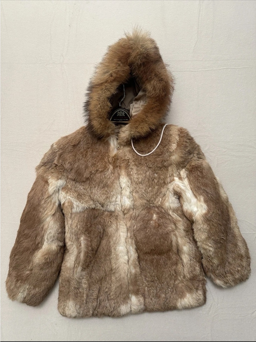 Vintage Rabbit Fur Coat Fox Trim Hood Culwell Son Dallas Womens 10 Brown